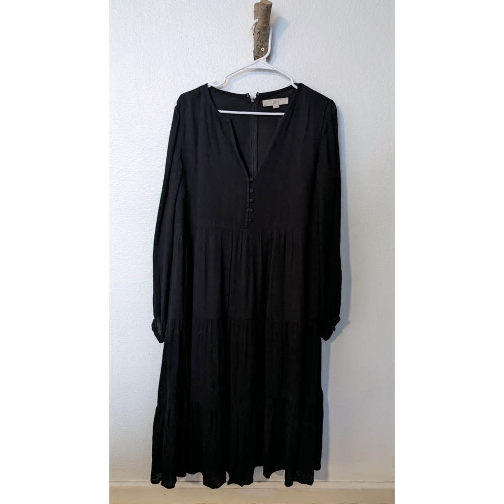 Loft black flowy peasant dress